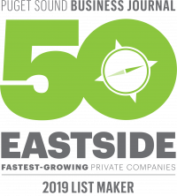 A Badge Logo of the Pudget Sound Business Journal Top 50 Eastside Fastest-Growing Private Companies 2019 List Maker
