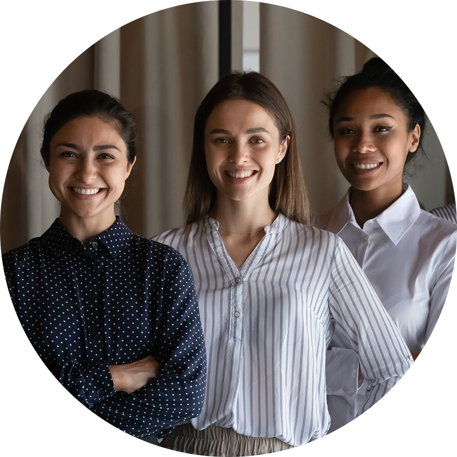 three women on a senior living marketing account management team smiling